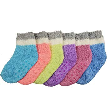 Fuzzy Socks For Kids Toddlers Non Skid Slipper Socks With Grips 6 Pairs