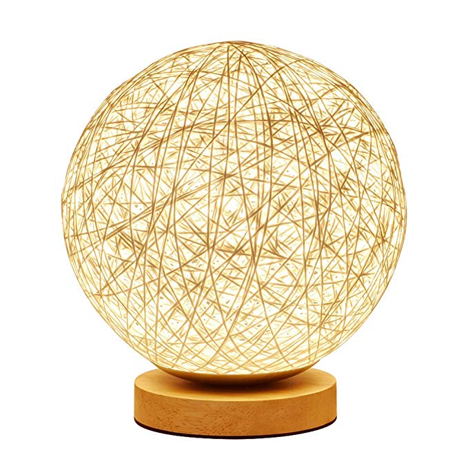 MaoJia Bedside Table Lamp, Rattan Ball Style Energy Saving Desk Bedside Lamp - Perfect LED Night Lamp for Living Room Bedroom Kitchen Home Dining Office and Bookcase Decoration ((No Remote Control)