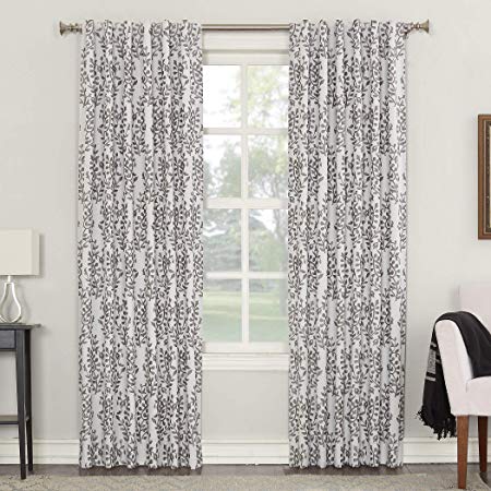 Sun Zero Rita Floral Blackout Lined Back Tab Curtain Panel, 52" x 84", Iron Gray