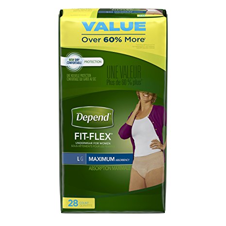 Depend FIT-FLEX Incontinence Underwear for Women, Maximum Absorbency, L