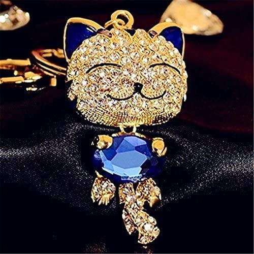 Blue Cute Cat Kitten Bling Crystals Rhinestone Key Chain Keyring Holder Handbag Charm