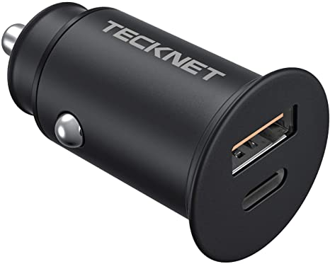 TECKNET USB C Car Charger, 30W 2-Port Type C USB Port Car Charger, Power Delivery 3.0 & Quick Charge 4.0 Car Adapter Compatible with iPhone, iPad, Samsung, HTC, Blackberry, Huawei, Android and More
