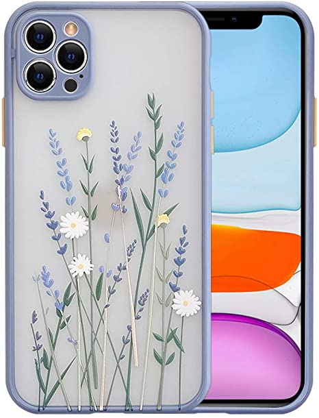 Ownest Compatible with iPhone 12 Pro Max Case for Clear Flower Frosted PC Back 3D Floral Girls Woman and Soft TPU Bumper Silicone Slim Shockproof Case for iPhone 12 Pro Max-(Purple-3)