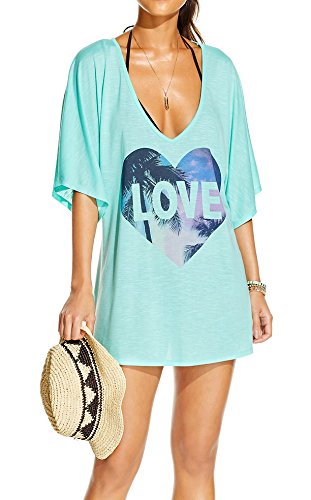 Oryer Womens Letters Print Baggy Swimwear Bikini Cover up Beach Dress T-Shirt