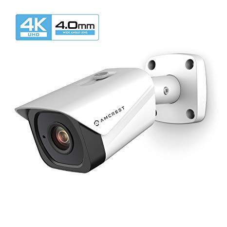 Amcrest UltraHD 4K (8MP) Outdoor Bullet POE IP Camera, 3840x2160, 131ft NightVision, 4.0mm Narrower Angle Lens, IP67 Weatherproof, Wide 88° Viewing Angle, MicroSD Recording, White (IP8M-2496EW-40MM)