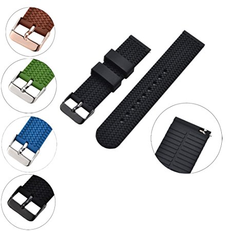 XiangMi Silicone Replacement Watch Band,Quick Release Soft Rubber Strap - Waterproof, Textured Tire Pattern – Choice of Colors, 18, 20& 22mm Watch Strap