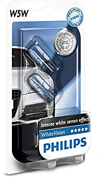 Philips WhiteVision Xenon Effect W5W Car Bulb 12961NBVB2, Double Blister
