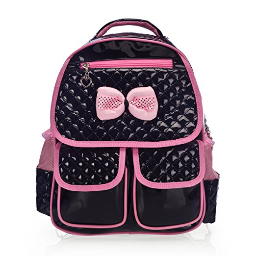 Mlife Waterproof Patent Leather Child School Bookbag Cute Kids School Backpacks for Girls Princess Bag Bow