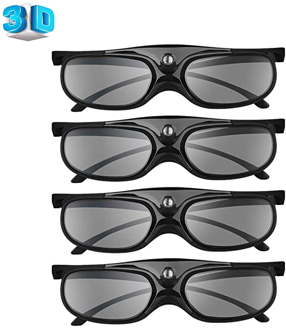 BOBLOV DLP Link 3D Glasses 4 Pack, Rechargeable 144Hz 3D Active Shutter Glasses for All 3D DLP Projectors, Compatible with Optoma, Samsung, BenQ, Dell, Mitsubishi, Acer, Vivitek, NEC, Sharp (Black)