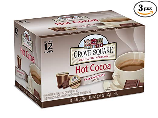 Grove Square Hot Cocoa, Dark Chocolate, 12 Single Serve Cups (Pack of 3)