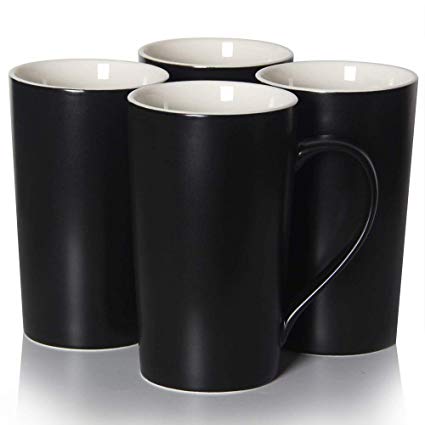 20 OZ Large Coffee Mugs, Smilatte M007 Plain Blank Tall Ceramic Cup with Handle for Dad Men, Set of 4, Black