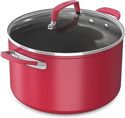 Ninja C20480 Foodi NeverStick Vivid 8-Quart Stock Pot with Glass Lid, Nonstick, Durable & Oven Safe To 400°F, Cool-Touch Handles, Crimson Red