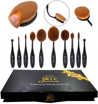 2016 High Quality 10pcs Soft Oval Foundation Makeup Brush Sets Powder Blusher Toothbrush Curve Cosmetic Makeup Brushes Tool (Set of 10)