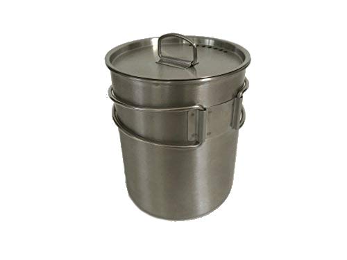 DZO Stainless Camping Backpacking Cup Pot Cook Set with Vented Lid, Folding Handles and Measurement Marks