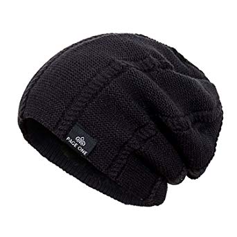 PAGE ONE Mens Winter Beanie Hat Warm Knit Hat Men Thick Fleece Lined Winter Hat Men Women