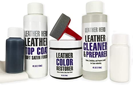 Leather Hero Color Restorer Complete Repair Kit- Refinish, Recolor, & Renew Leather & Vinyl Sofa, Purse, Shoes, Auto Car Seats, Couch 4oz (Navy Blue)