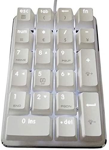 Domilay 21 Keys White Backlit Mechanical Numeric Keypad Numpad with Cherry Blue Switches for Notebook Desktop PC
