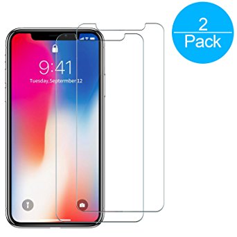 iPhone X 10 Screen Protector [2 Pack], Getron [9H Hardness] [Scratch Resistant] [Bubble Free Install] [Premium Clarity] Tempered Glass Screen Protector for Apple iPhone X 10 2017 (5.8 inch), Clear