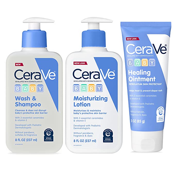 CeraVe Baby Essentials for Bath Time |Baby Wash&Shampoo, Baby Lotion & Diaper Rash Cream |Baby Gift Sets for Baby Registry|Fragrance, Paraben, Dye & Phthalates Free|8oz Shampoo 8oz Lotion 3oz Ointment