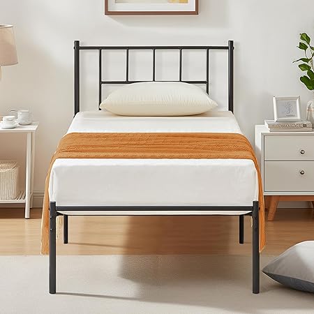 VECELO Twin Bed Frame, 14 Inch Metal Platform with Headboard, Heavy Duty Steel Slat Support, No Box Spring Needed, Easy Assembly