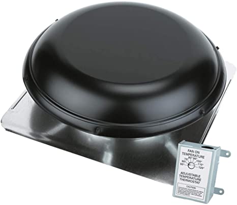 Air Vent Roof Mount Metal Vent with Thermostat (1170 CFM, Black)