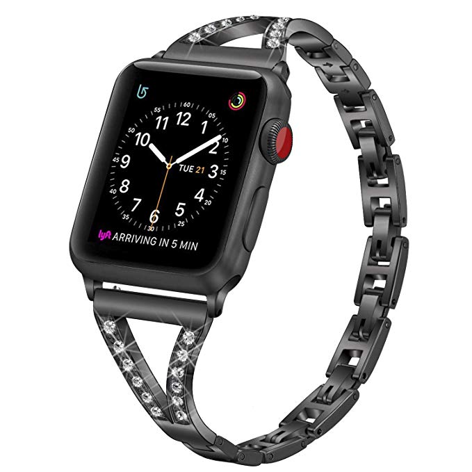 PUGO TOP Replacement for Iwatch Band 38mm 40mm Series 4/3/2/1 Women Stainless Steel Band for Apple Watch(38/40mm, Black)