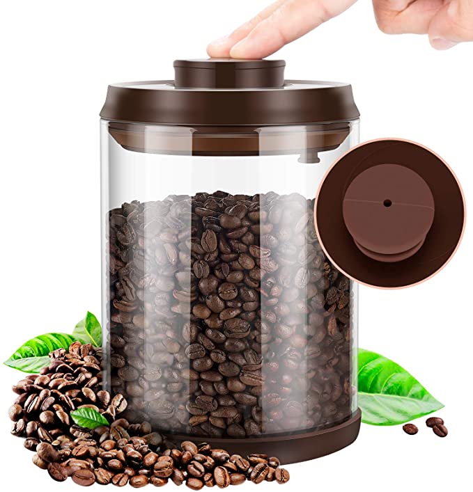 Coffee Grounds Container, Coffee Bean Storage with Airtight Lid, Large Glass Jar with One Way Co2-Release Valve, Keep Fresh and Dry for Candy Cookie Rice Sugar Flour Spice Nuts, 57floz