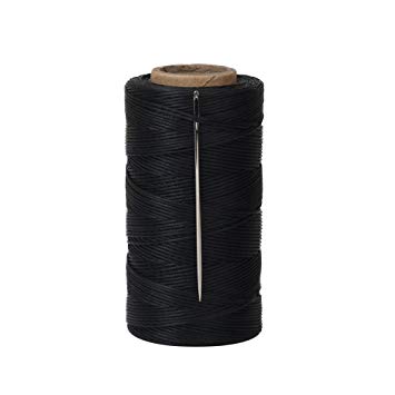 Tenn Well Waxed Thread, 328 Yards 150D 1MM Leather Sewing Waxed Thread with Needles for Leather DIY Project(Black)