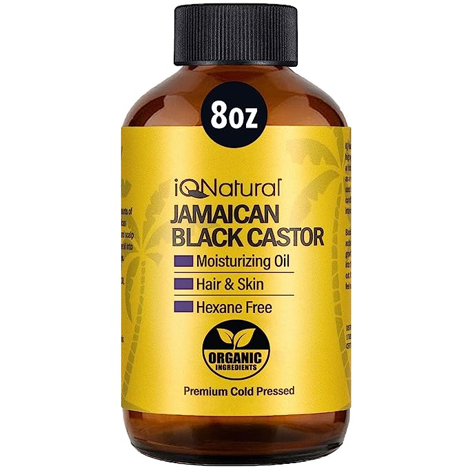 Jamaican Black Castor Oil for Hair Growth and Skin Conditioning - 100% Cold-Pressed 8oz Bottle by IQ Natural
