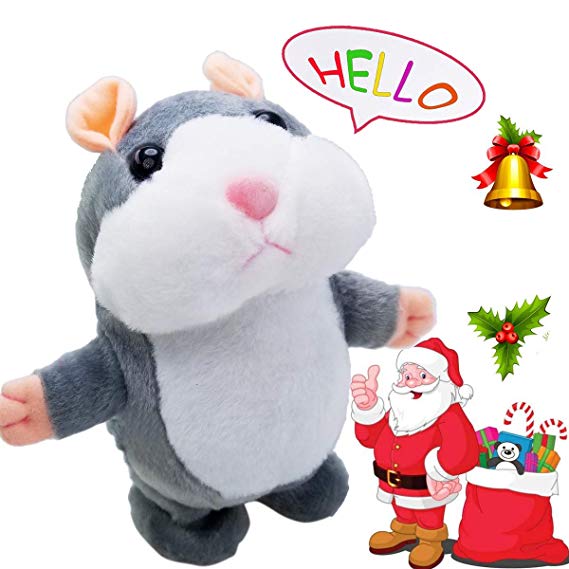 Upgrade Version Talking Hamster Mouse Toy - Repeats What You Say and Can Walk - Electronic Pet Talking Plush Buddy Hamster Mouse for Kids Gift Party Toys (Grey)