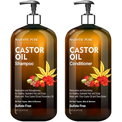 MAJESTIC PURE Castor Oil Shampoo and Conditioner Set - Restorative, Nourishing, Strengthening, Sulfate Free, Daily Shampoo for Men and Women - 16 fl oz each