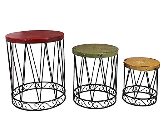 Waroom Home Metal Plant Stand Accent Round Nesting Stool Side End Table Flower Pot Holder Rack Indoor Outdoor, Set of 3