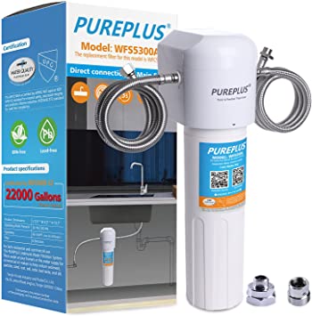 PUREPLUS Under Sink Water Filter System, Direct Connect to Kitchen Faucet, 20K Gallons High Capacity, 99.99% Chlorine Reduction, 5 Micron, Quick Change, Under Counter Drinking Water Filtration System