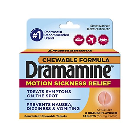 Dramamine Motion Sickness Relief Chewable Tablets, Orange, 8 Count