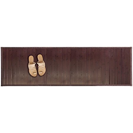 mDesign Water-Resistant Bamboo Floor Mat for Bathroom - Extra Large, Mocha Brown