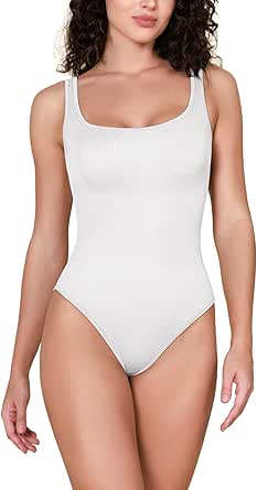 ODODOS 2 Pack Seamless Bodysuit for Women Ribbed Tank Top Sexy Sleeveless Bodysuits