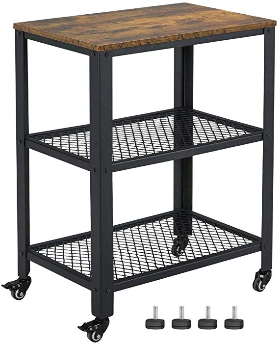 Yaheetech Kitchen Trolley Storage on Wheels Black Island Carts with 3 Tiers Organiser Shelf Industrial Serving Cart Unit