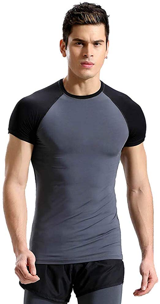 HEXIN Men's Short Sleeve Compression T-Shirt Sport Slimming Tank Bodysuit
