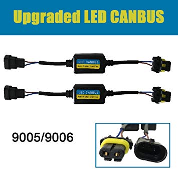 9005 9006 LED Anti Flicker Headlight Canbus Error Free Computer Warning Canceller Resistor Decoders Capacitor Wiring Harness (Pack of 2)