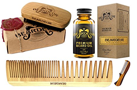 Beard Kit, Boar Bristle Brush, Beard Comb, Small Mustache Comb, Leave In Conditioner Oil for Facial Hair, Grooming Kit