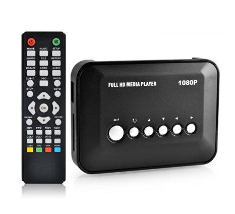 Crenova®1080P Full HD Streaming Multi Media Player HDMI Video YPbPr USB AV SDHC MKV RM RMVB AVI (MP018 HD media player--Black)