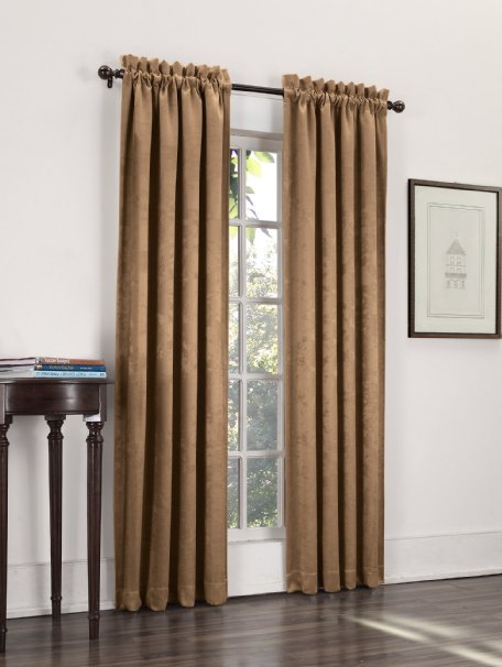 Sun Zero Cadence Velvet Textured Woven Blackout Curtain Panel, 52 by 84-Inch, Fawn