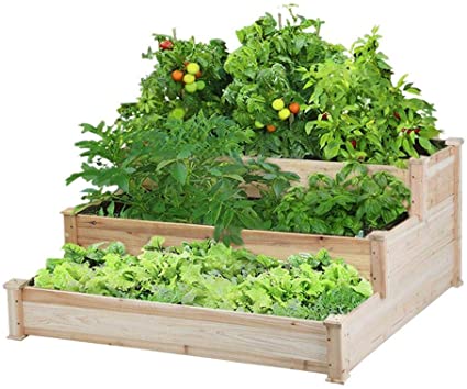 Yaheetech 3 Tier Raised Garden Bed Wooden Elevated Garden Bed Kit for Vegetables Outdoor Indoor Solid Wood 49 x 49 x 21.9in