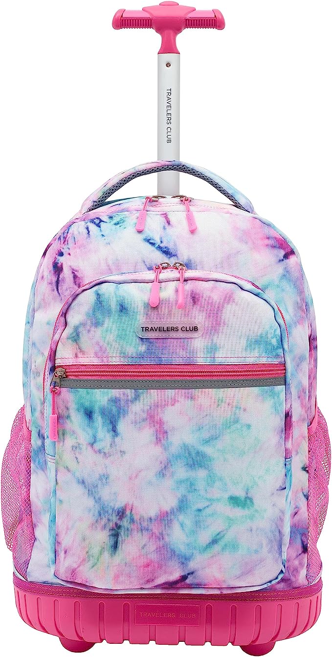 Travelers Club Rolling Backpack with Shoulder Straps, Tye Dye, 18-Inch