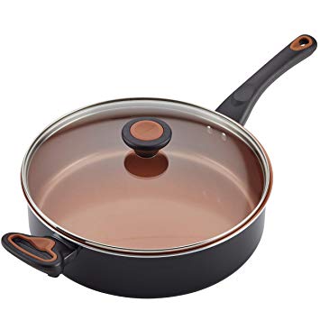 Farberware 10652 4-Qt. Covered Sauté with Helper Handle Aluminum Sauteuse, Saute Pan, 4 Quart, Black