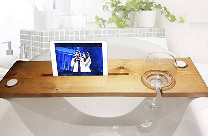 Kabalo Wooden Bath Caddy Tray Bathtub Board Shelf Wine Glass & Candle & Tablet Holder