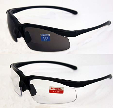 Global Vision Set of 2 Apex 1.5 Bifocal Safety Glasses - Clear and Smoke Lens