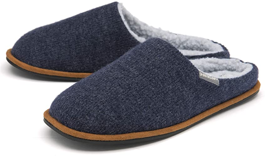 Dunlop Mens Slippers Slip On Mule Comfy Fur Lined Felt Memory Foam Machine Washable Sizes 7-12