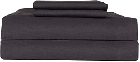 European Made Pure Linen Sheets Set (Flat, Fitted and 2 Pillowcases). 100% Fine Organic and Natural Flax (Full, Charcoal Black)