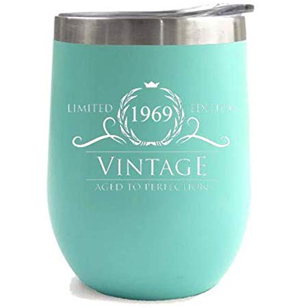 1969 50th Birthday Gifts for Women Men | Vintage Aged to Perfection Stainless Steel Tumbler | 12 oz Mint Tumblers w Lid | Funny Gift Ideas for Him Her Husband Wife Mom Dad | Insulated Cups 50 th bday